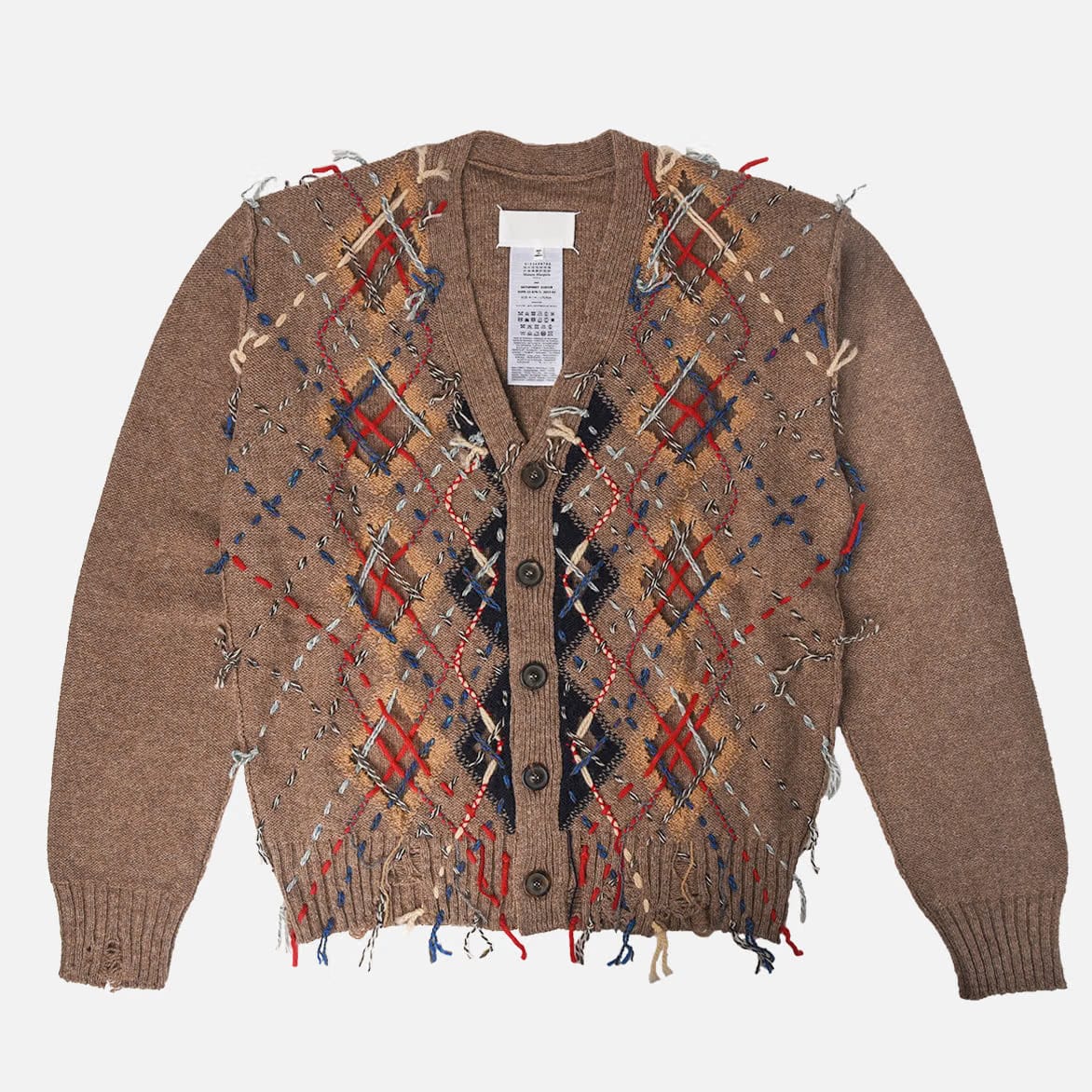 Maison Margiela CUT-OUT ARGYLE CARDIGAN - WALNUT