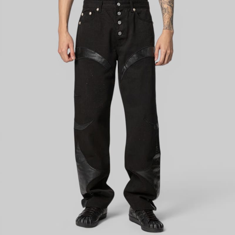 THUG CLUB TC Leather Washing Denim Pant - All Black