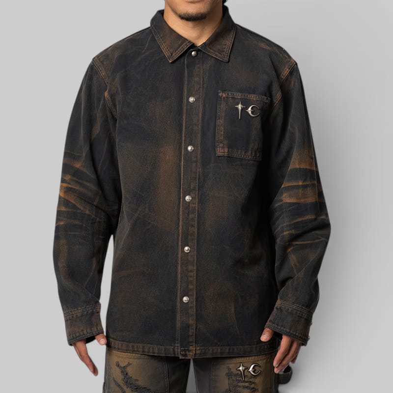 THUG CLUB TC Two Tone Washed Shirt - Rust Black