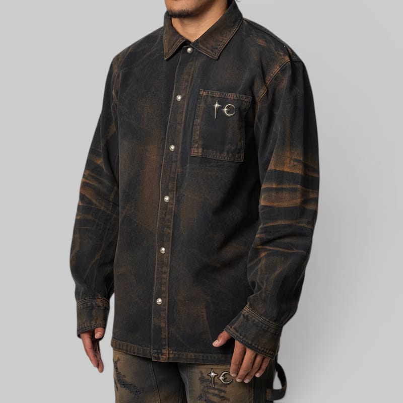 THUG CLUB TC Two Tone Washed Shirt - Rust Black