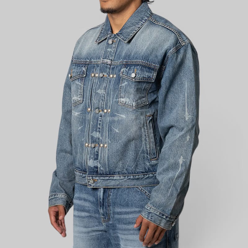 THUG CLUB TC Spine Laser Denim Jacket - Blue