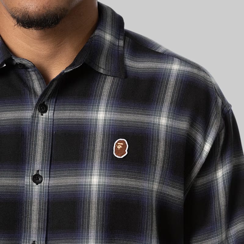 BAPE One Point Ombre Check Light Flannel Long Sleeve Shirt - Black