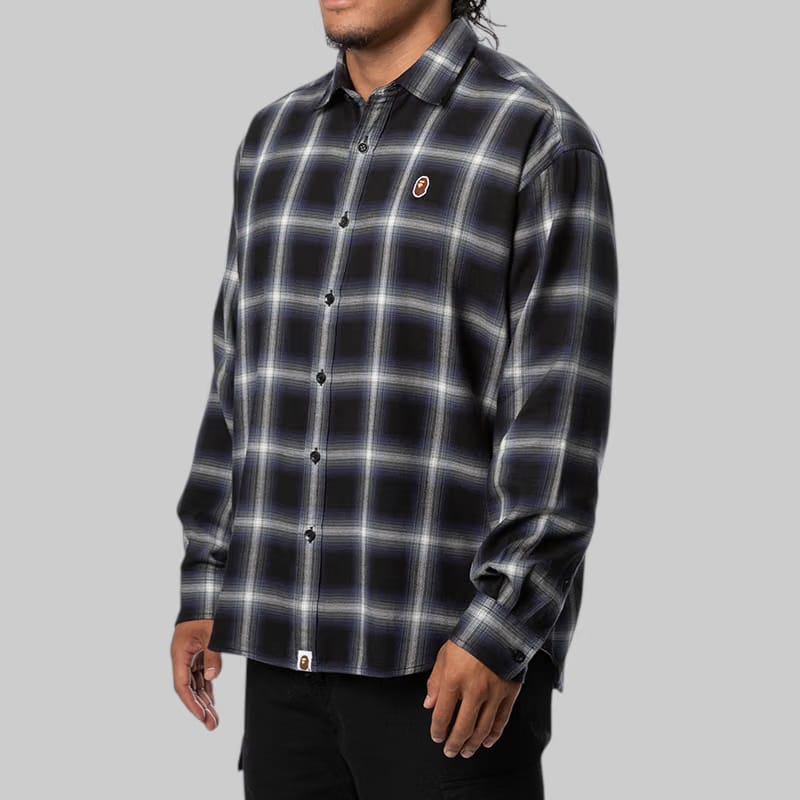BAPE One Point Ombre Check Light Flannel Long Sleeve Shirt - Black
