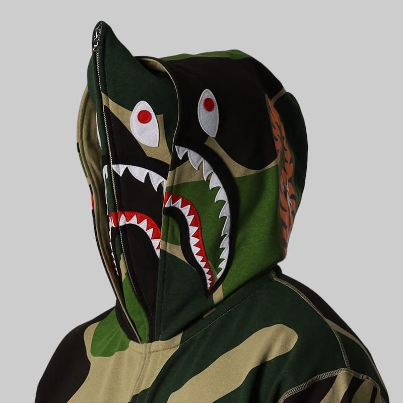 BAPE Mega ABC Camo Double Shark Relaxed Fit Hoodie - Green