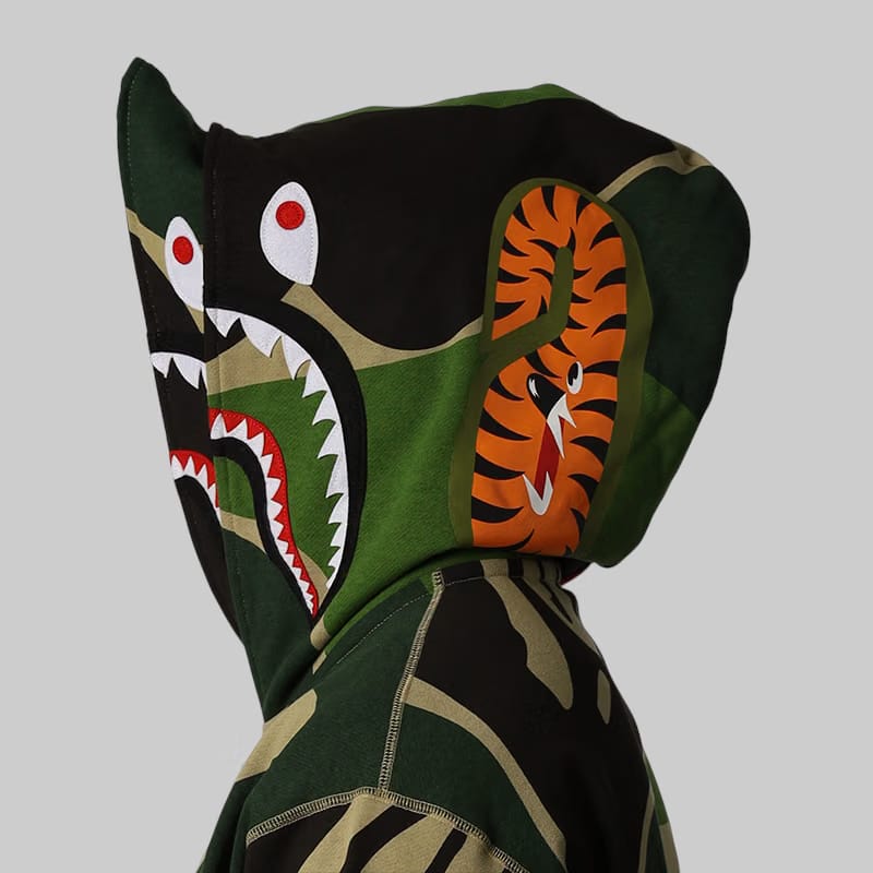 BAPE Mega ABC Camo Double Shark Relaxed Fit Hoodie - Green