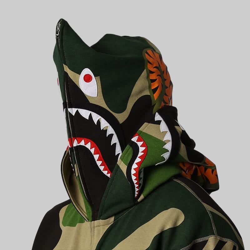 BAPE Mega ABC Camo Double Shark Relaxed Fit Hoodie - Green