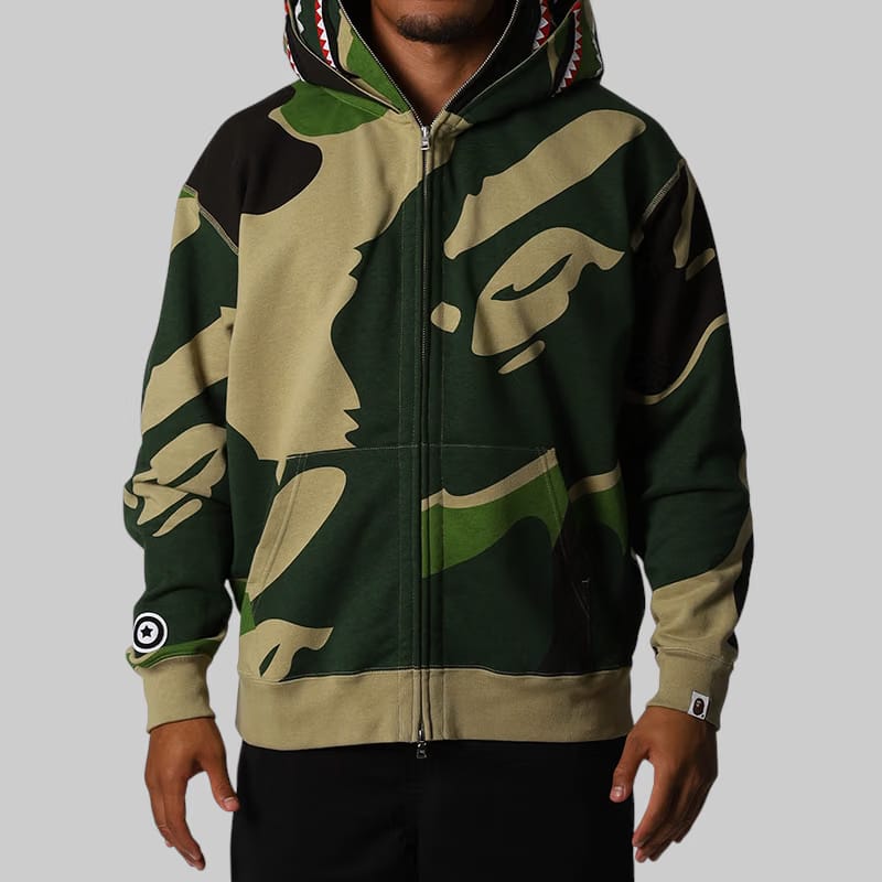 BAPE Mega ABC Camo Double Shark Relaxed Fit Hoodie - Green