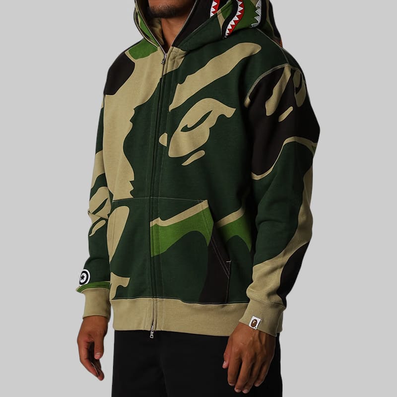 BAPE Mega ABC Camo Double Shark Relaxed Fit Hoodie - Green
