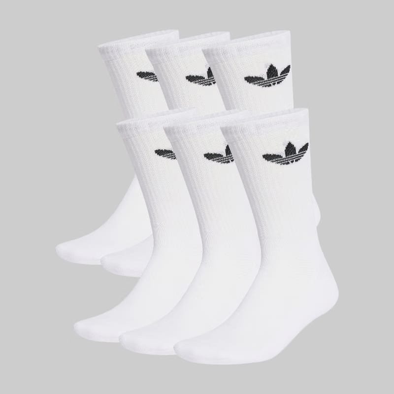 adidas Trefoil Cushion Crew Socks 6 Pack - White