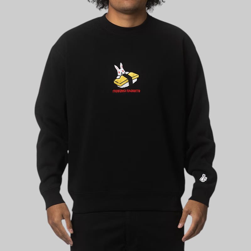 FR2 Embroidery Egg Sushi Rabbit Sweatshirt - Black