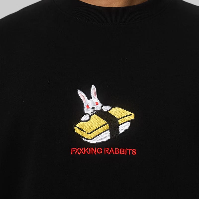 FR2 Embroidery Egg Sushi Rabbit Sweatshirt - Black