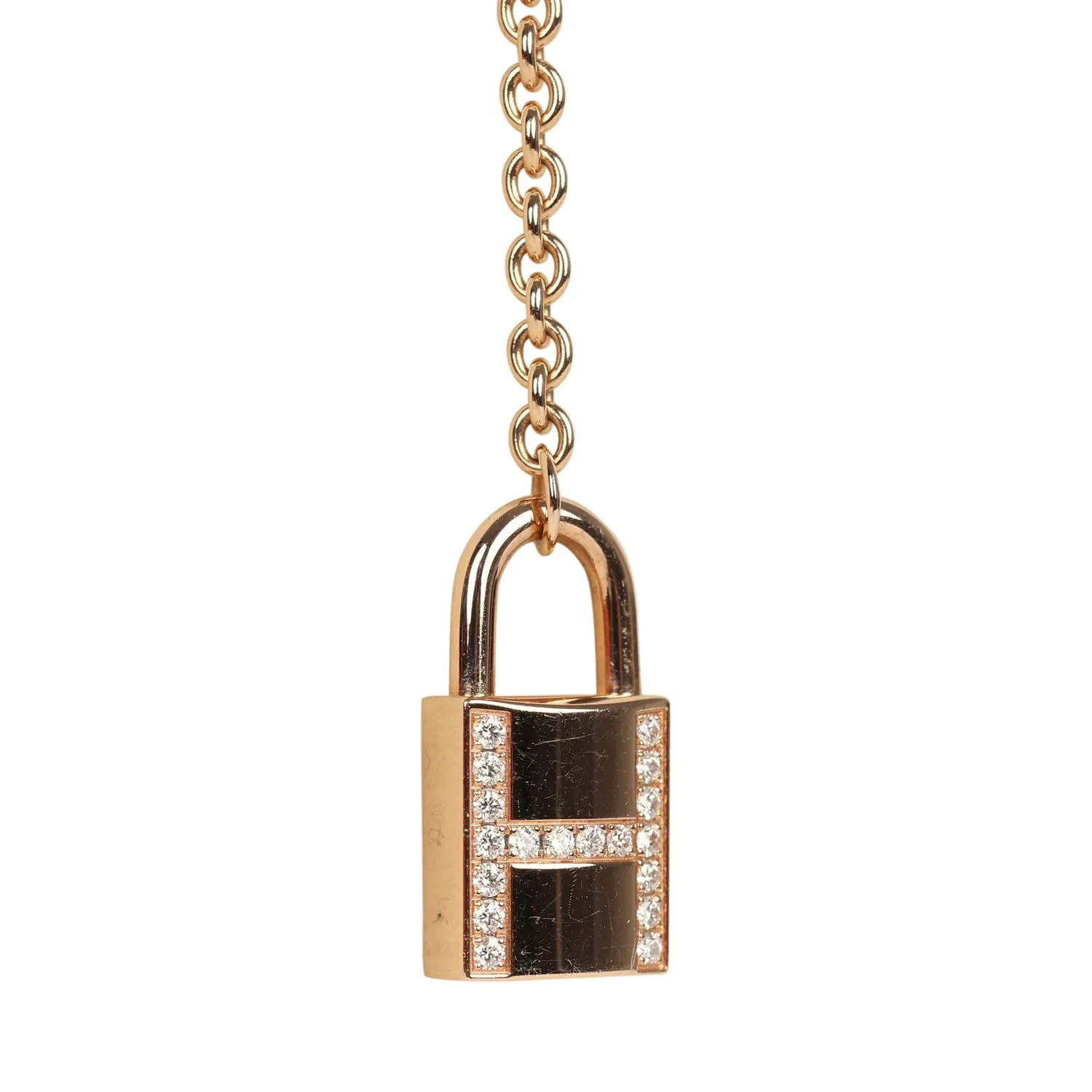 Hermes Amulettes Kelly Long Necklace Diamonds 18K Rose Gold
