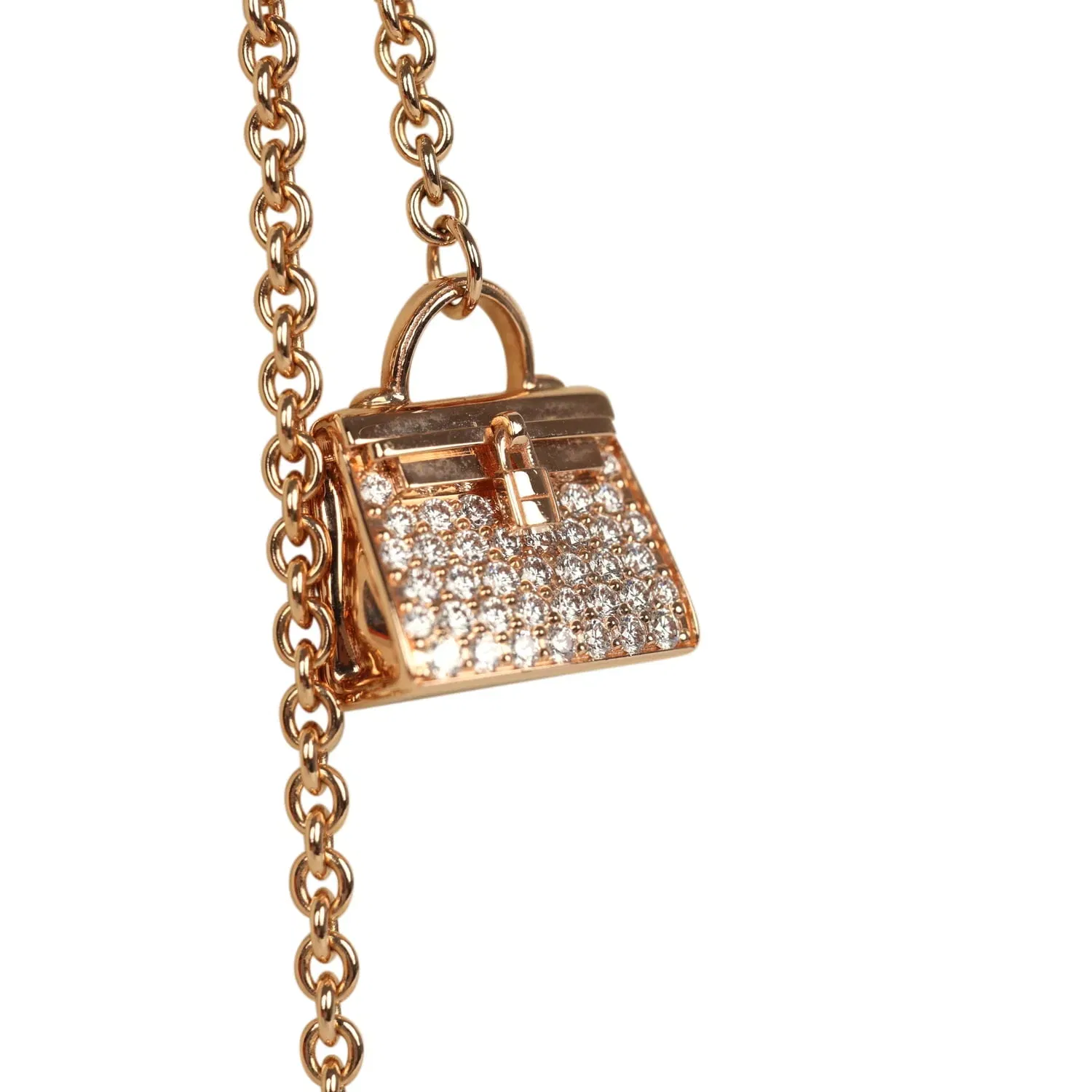 Hermes Amulettes Kelly Long Necklace Diamonds 18K Rose Gold