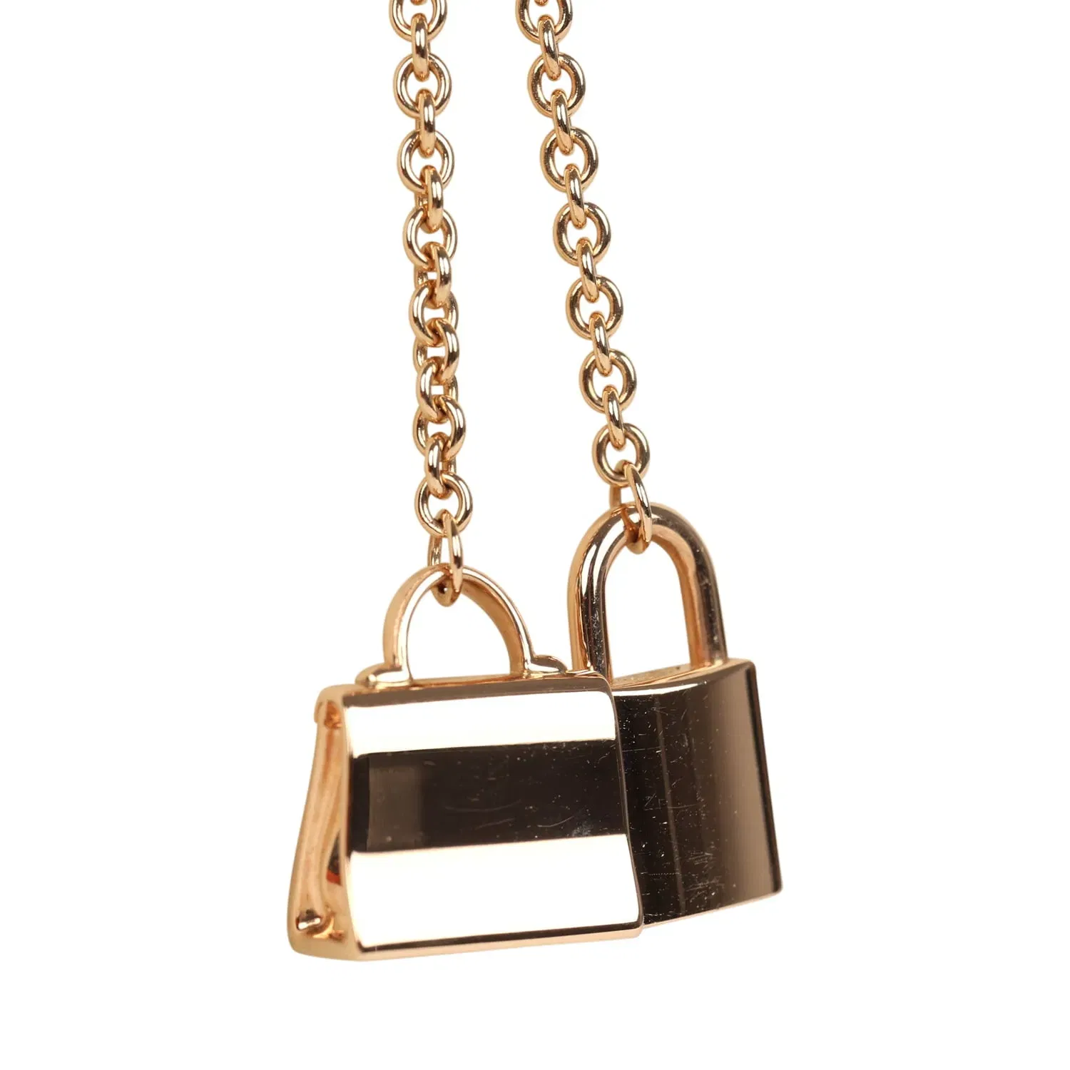 Hermes Amulettes Kelly Long Necklace Diamonds 18K Rose Gold