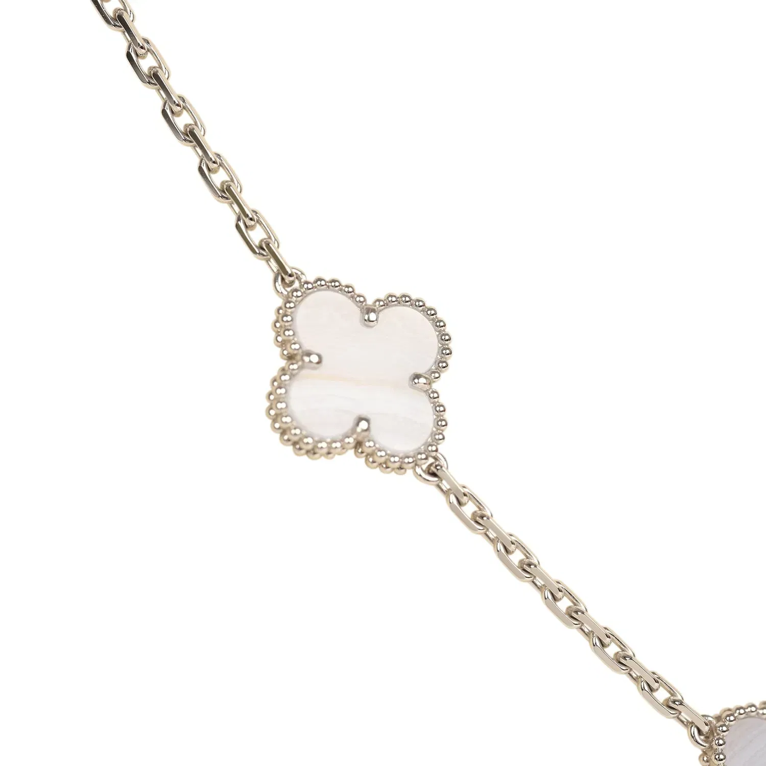 VCA Van Cleef & Arpels Vintage Alhambra 10 Motif Necklace Chalcedony 18K White Gold
