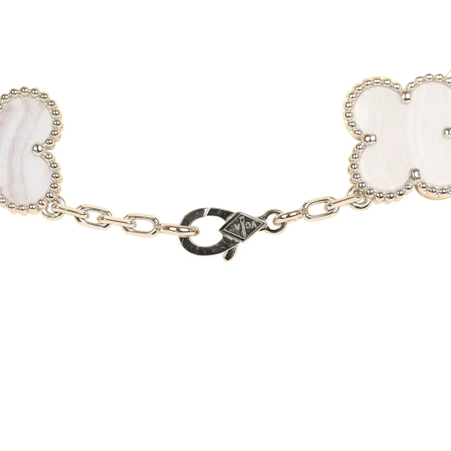 VCA Van Cleef & Arpels Vintage Alhambra 10 Motif Necklace Chalcedony 18K White Gold