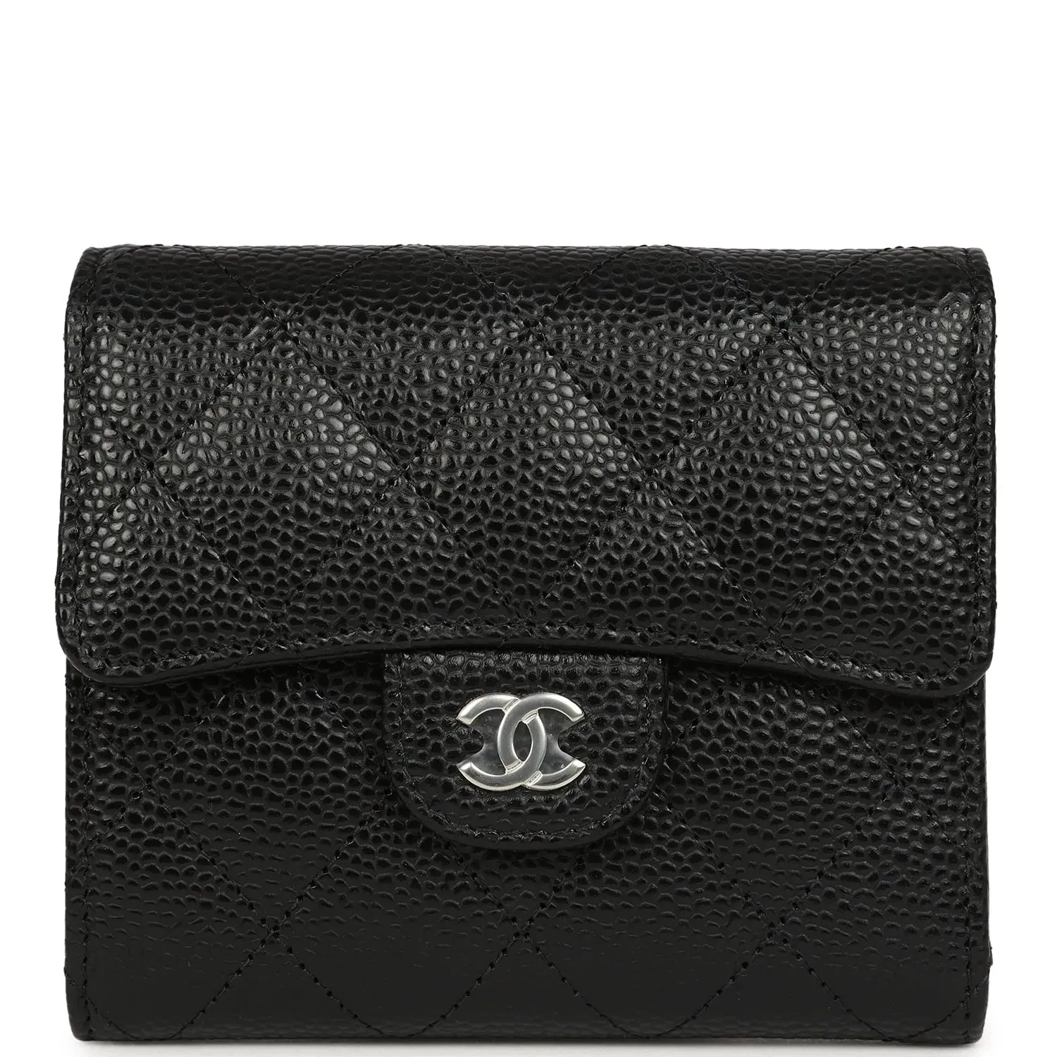 Chanel Small Classic Flap Wallet Black Shiny Caviar Silver Hardware