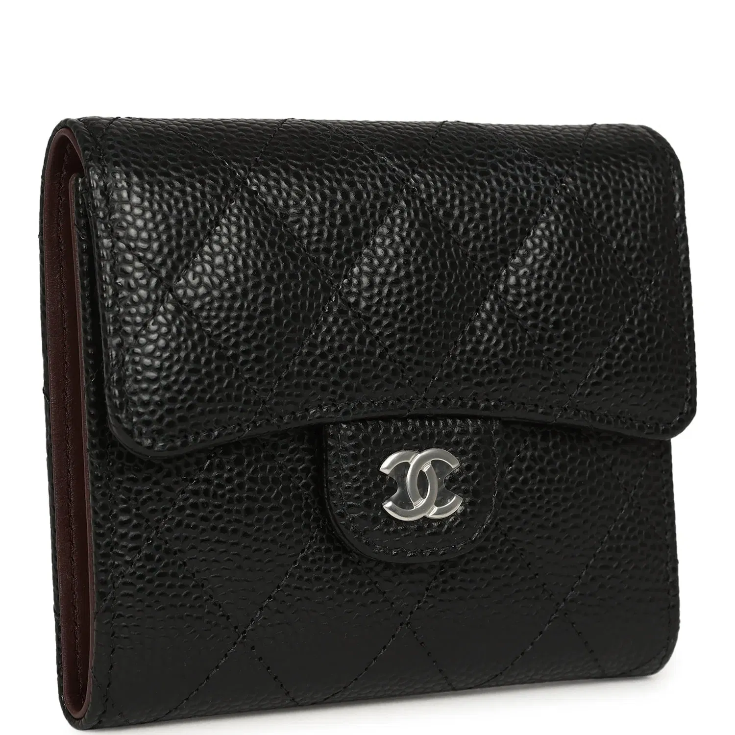 Chanel Small Classic Flap Wallet Black Shiny Caviar Silver Hardware