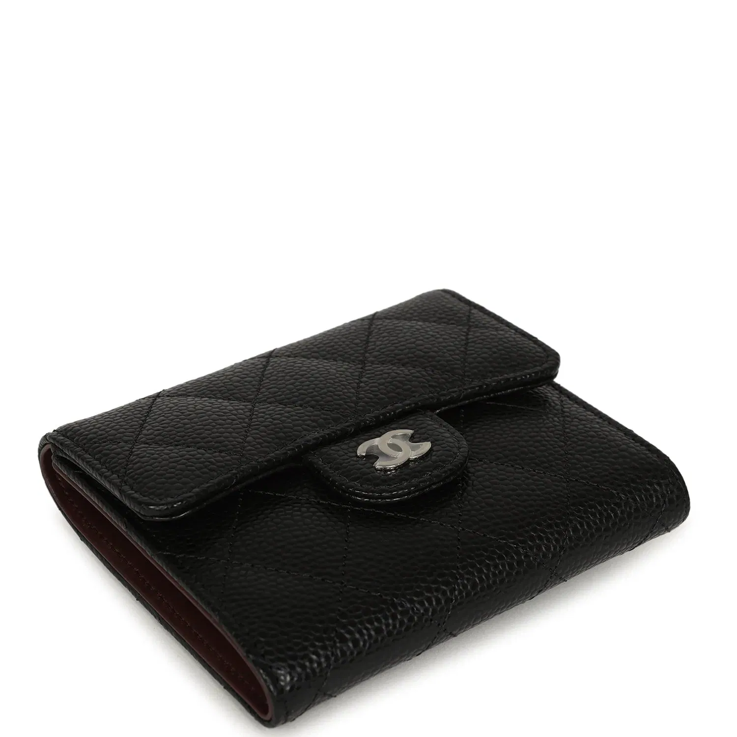 Chanel Small Classic Flap Wallet Black Shiny Caviar Silver Hardware