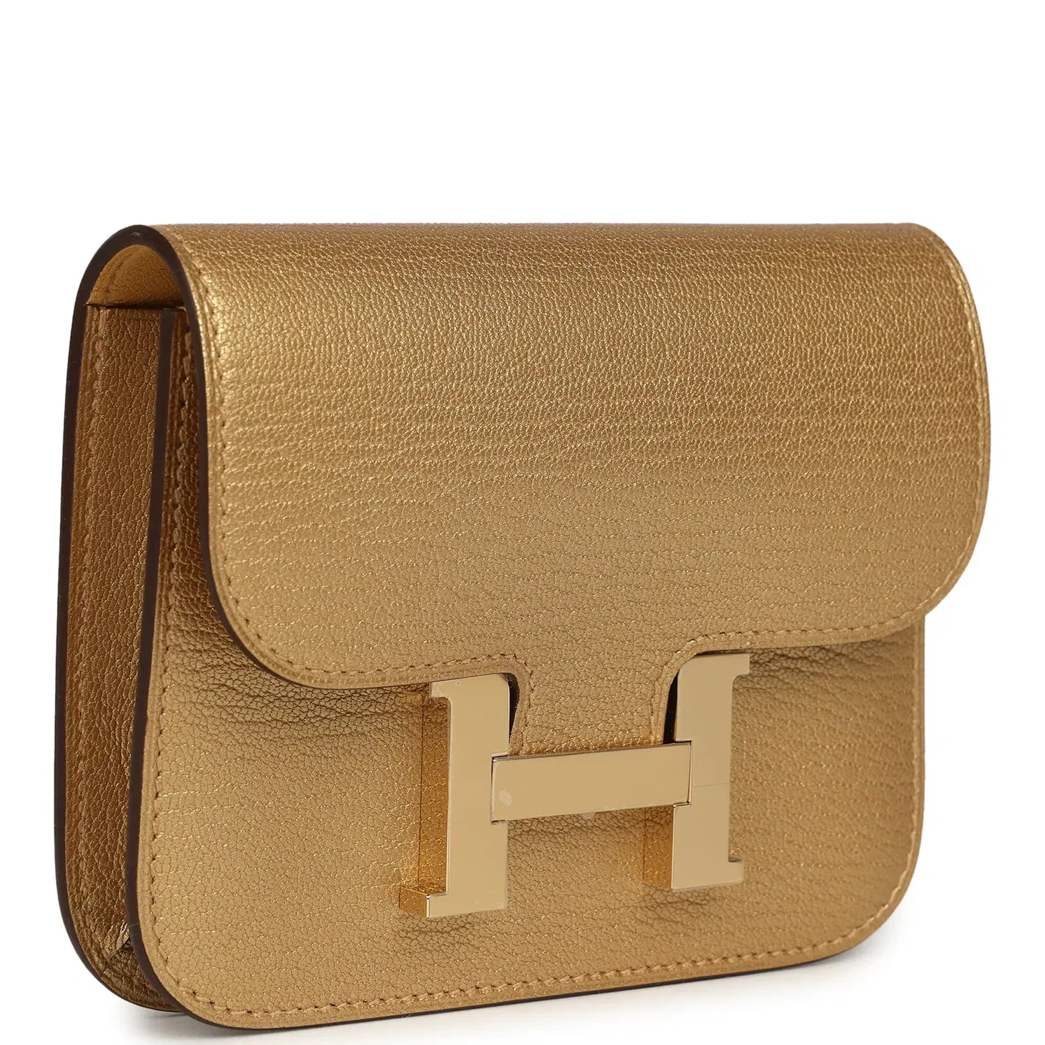 Hermes Constance Slim Wallet Dore Chevre Chamkilight Permabrass Hardware