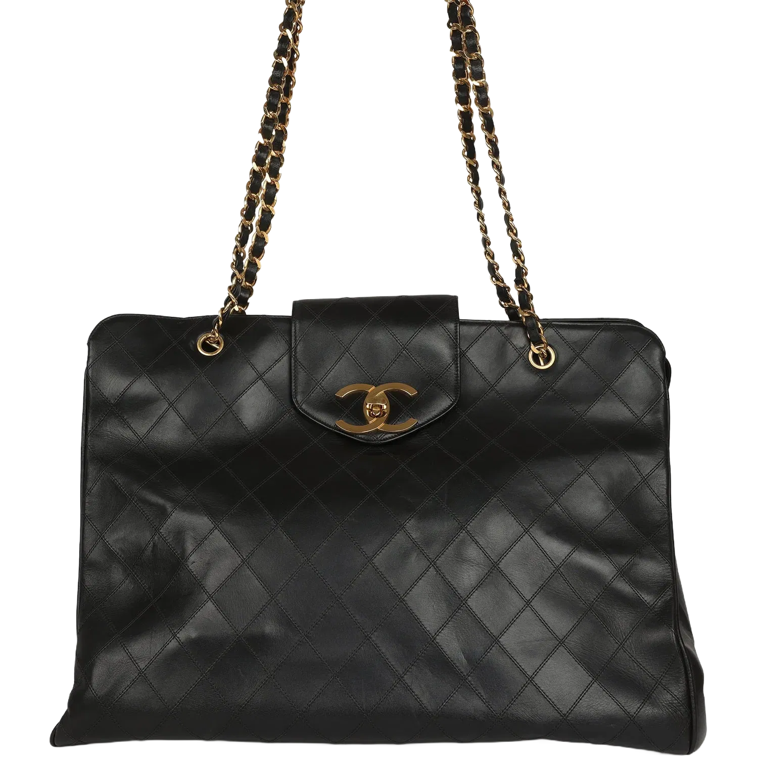 Chanel Vintage Chanel XL Supermodel Tote Bag Black Calfskin Gold Hardware