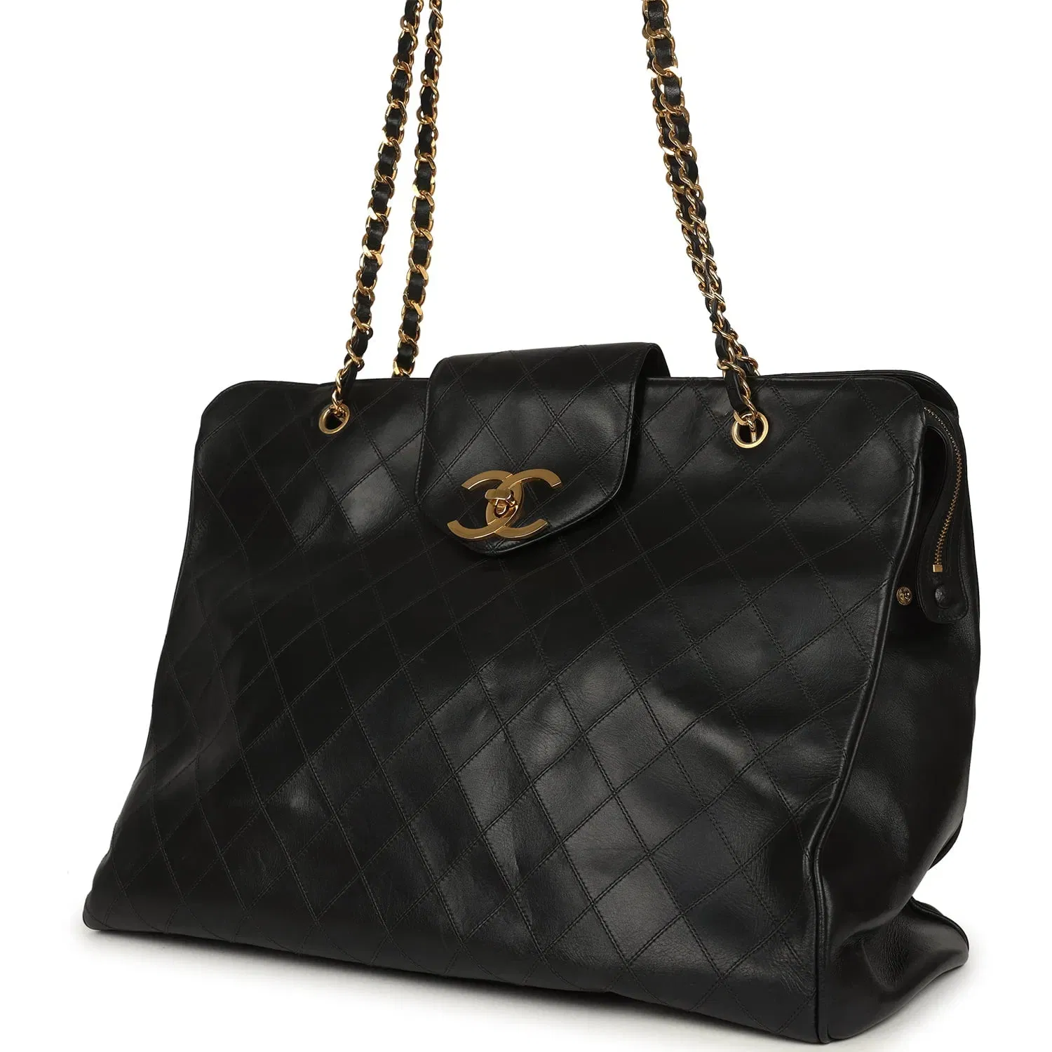 Chanel Vintage Chanel XL Supermodel Tote Bag Black Calfskin Gold Hardware