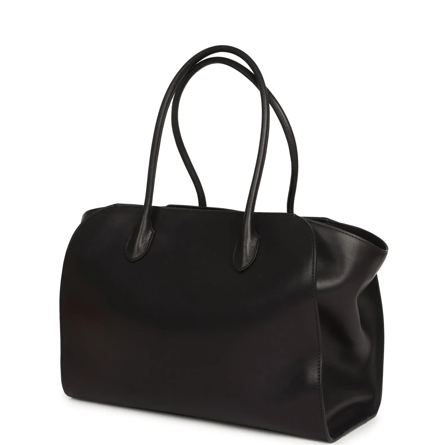 The Row Marlo 14 Tote Bag Black Saddle Silver Hardware