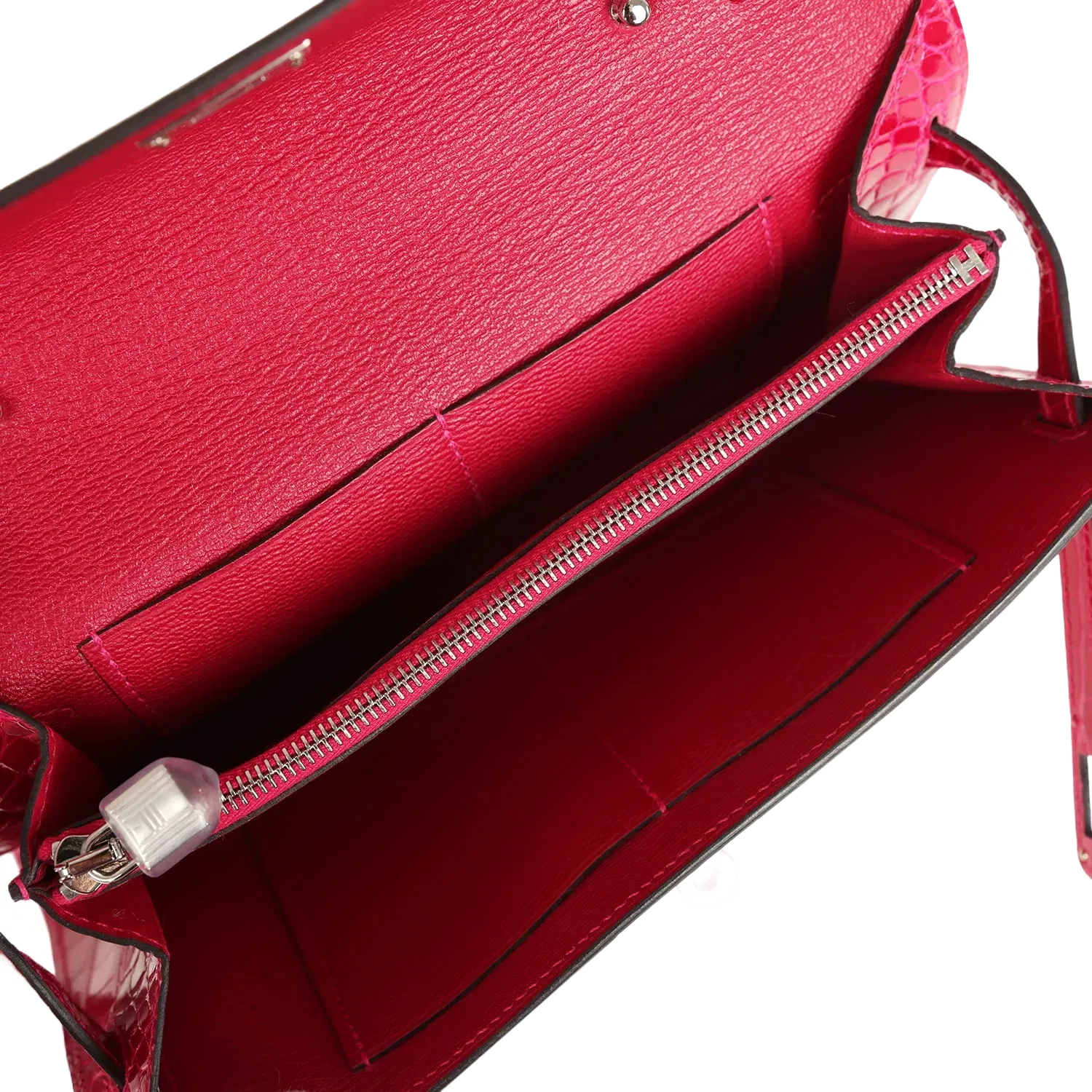 Hermes Kelly Wallet To Go Rose Scheherazade Shiny Alligator Palladium Hardware