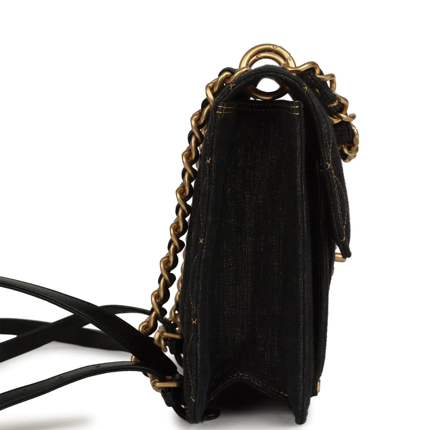 Chanel Double You Flap Backpack Black Denim Antique Gold Hardware