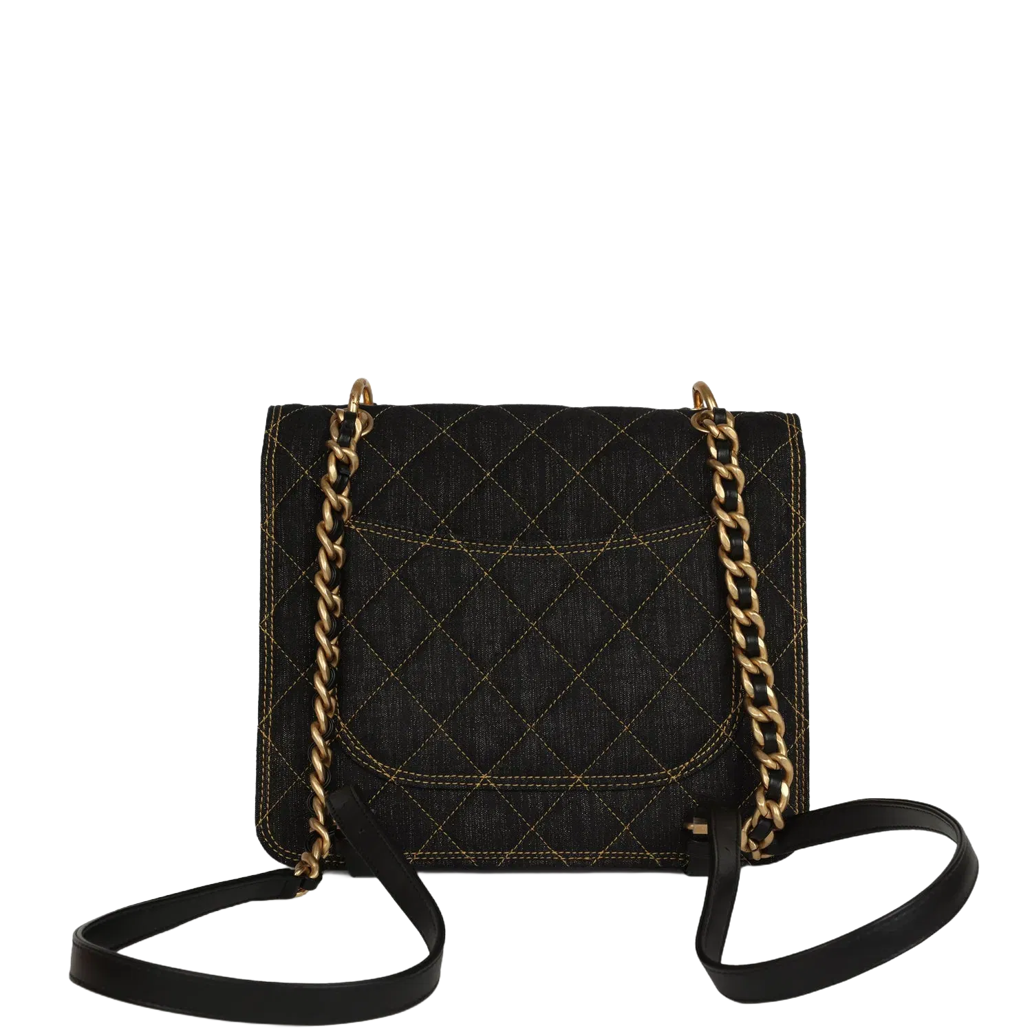 Chanel Double You Flap Backpack Black Denim Antique Gold Hardware