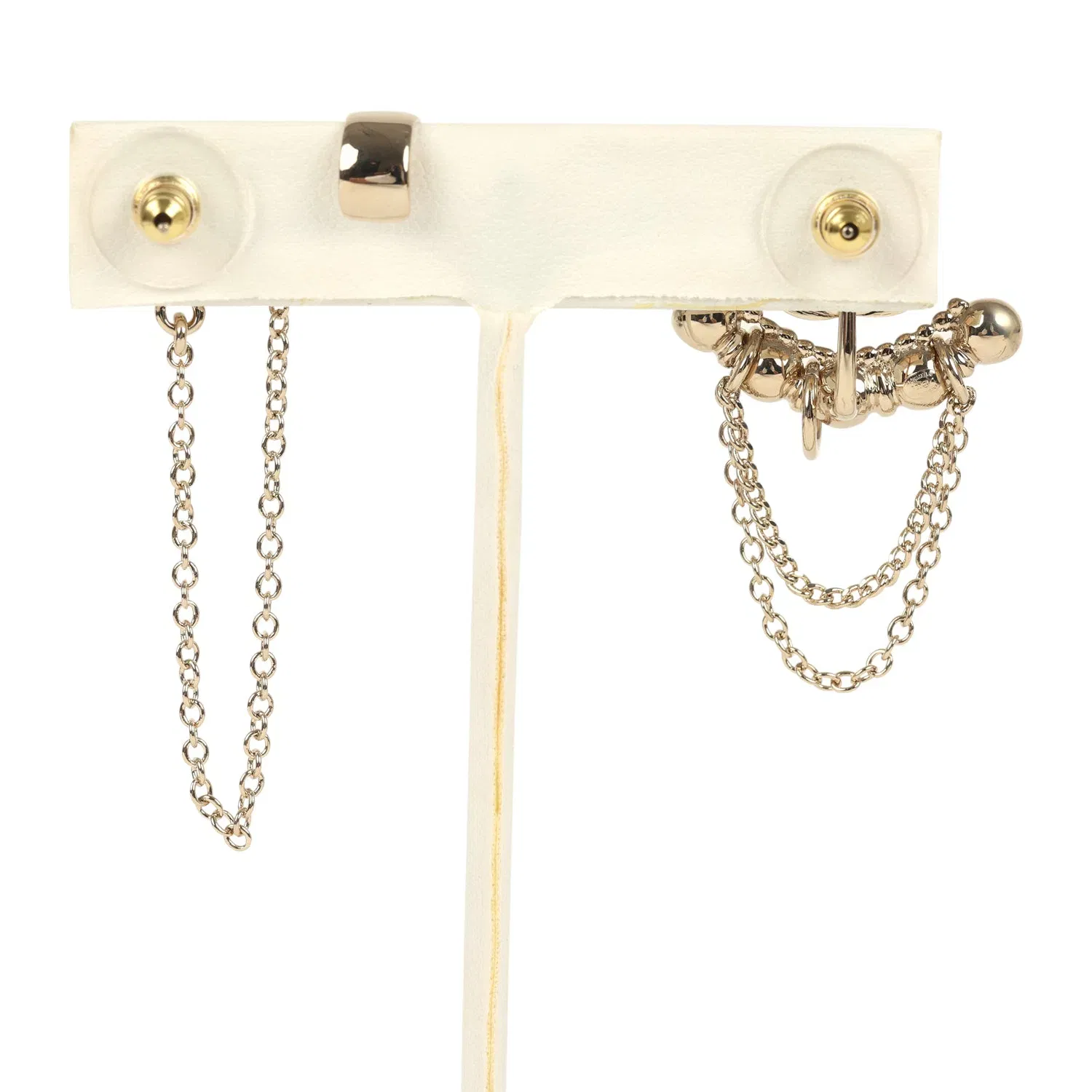 Chanel Crystal CC Dangle & Chain Link Ear Cuff Earrings Light Gold Tone Hardware