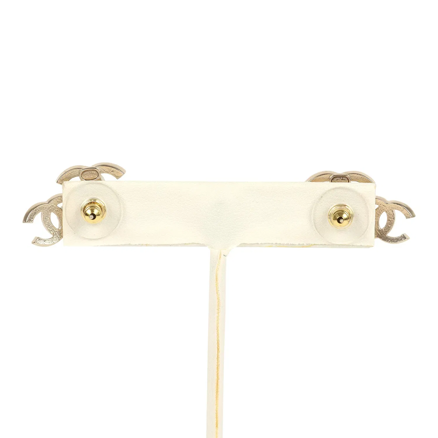 Chanel Double CC Crystal Stud Earrings Black Gold Tone Hardware