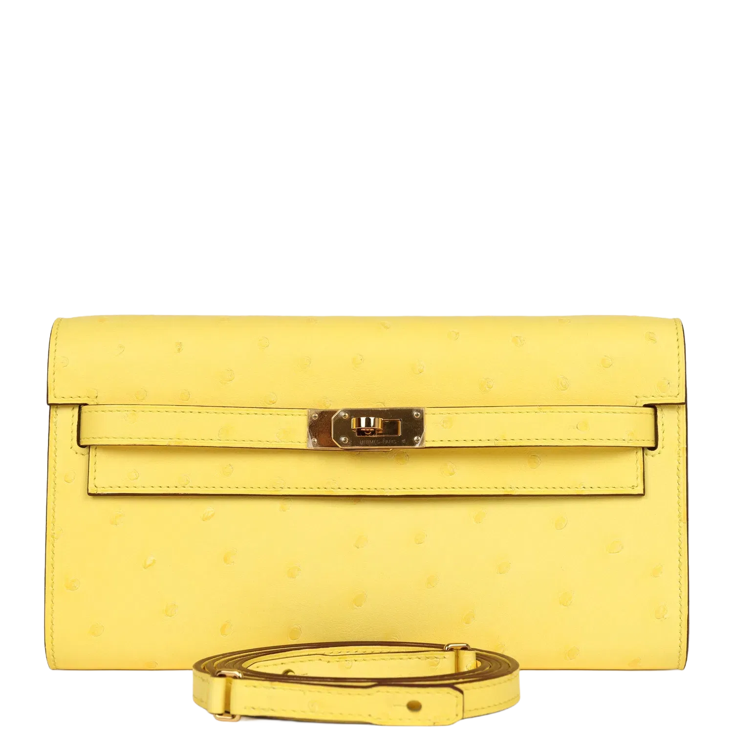 Hermes Kelly To Go Wallet Jaune Citron Ostrich Rose Gold Hardware