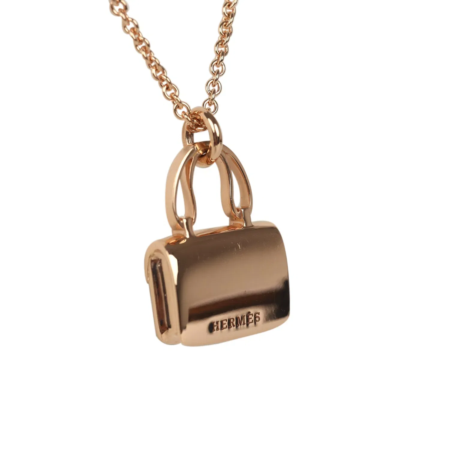 Hermes Amulettes Constance Pendant Necklace Diamonds 18K Rose Gold