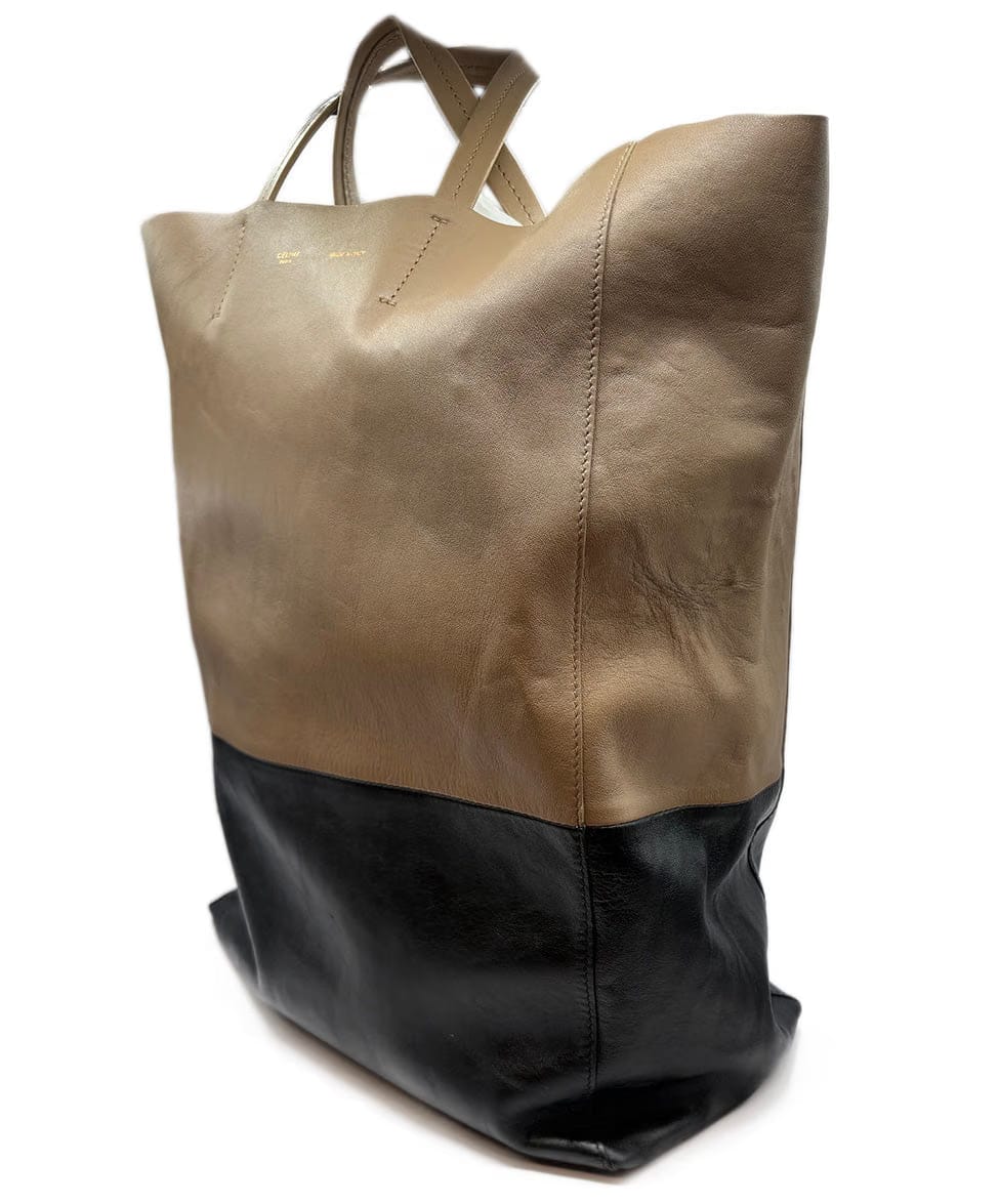 Celine Cabas Bag, Two-tone Black & Taupe Leather Handbag
