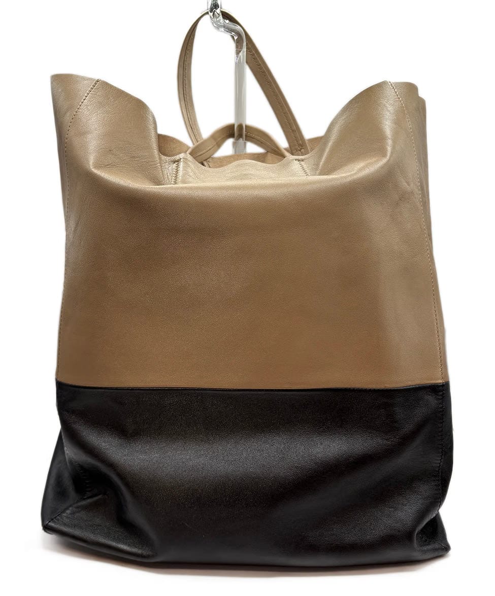 Celine Cabas Bag, Two-tone Black & Taupe Leather Handbag