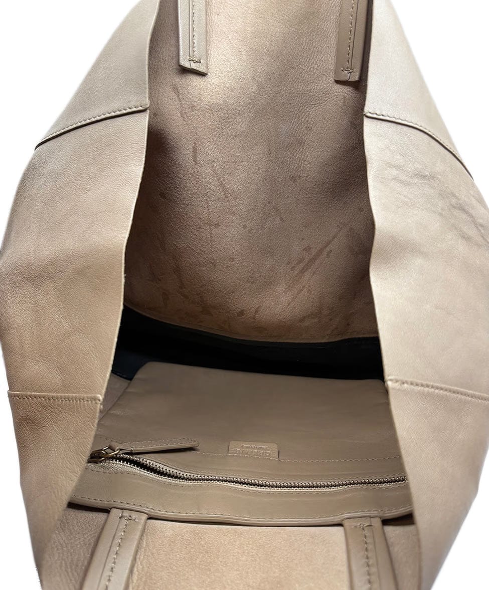 Celine Cabas Bag, Two-tone Black & Taupe Leather Handbag