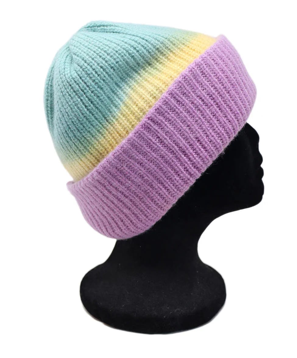The Elder Statesman Yellow Aqua & Lavender Cashmere Hat