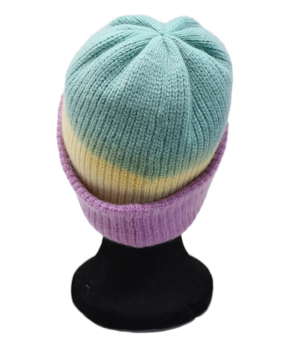 The Elder Statesman Yellow Aqua & Lavender Cashmere Hat