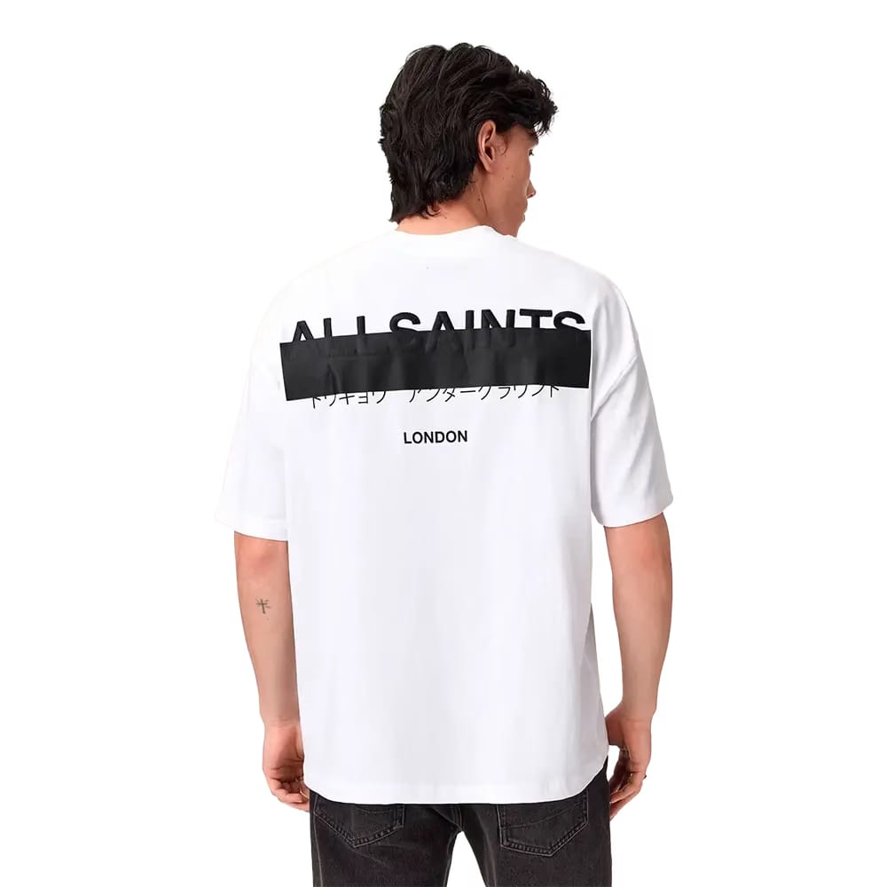 ALLSAINTS Redact Oversized Embroidered Logo T-Shirt Ashen White