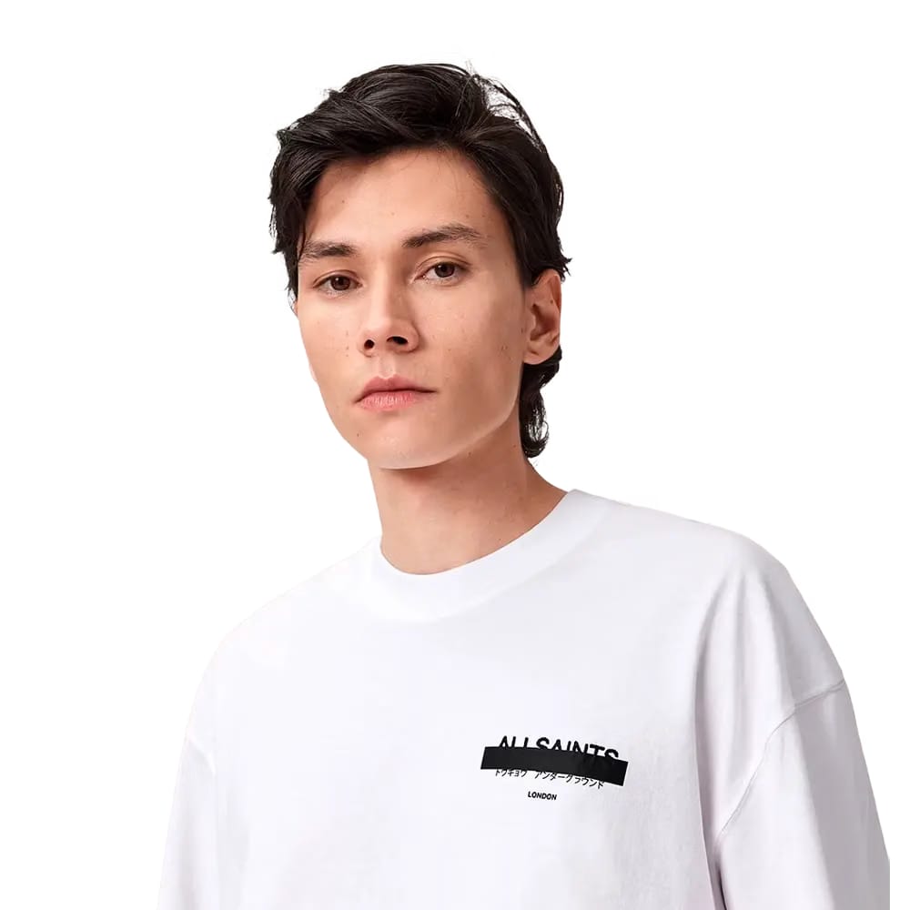 ALLSAINTS Redact Oversized Embroidered Logo T-Shirt Ashen White
