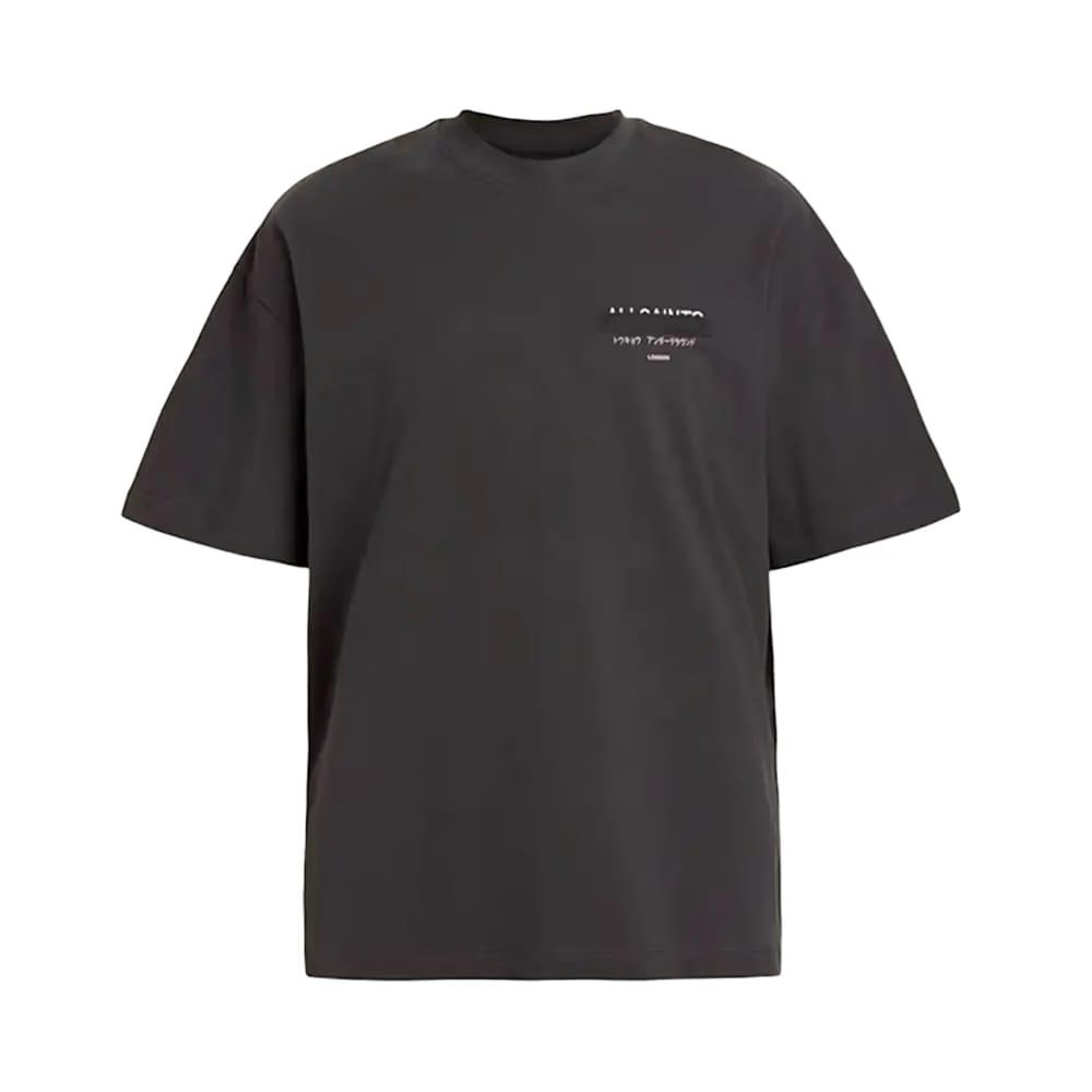 ALLSAINTS Redact Oversized Embroidered Logo T-Shirt Washed Black