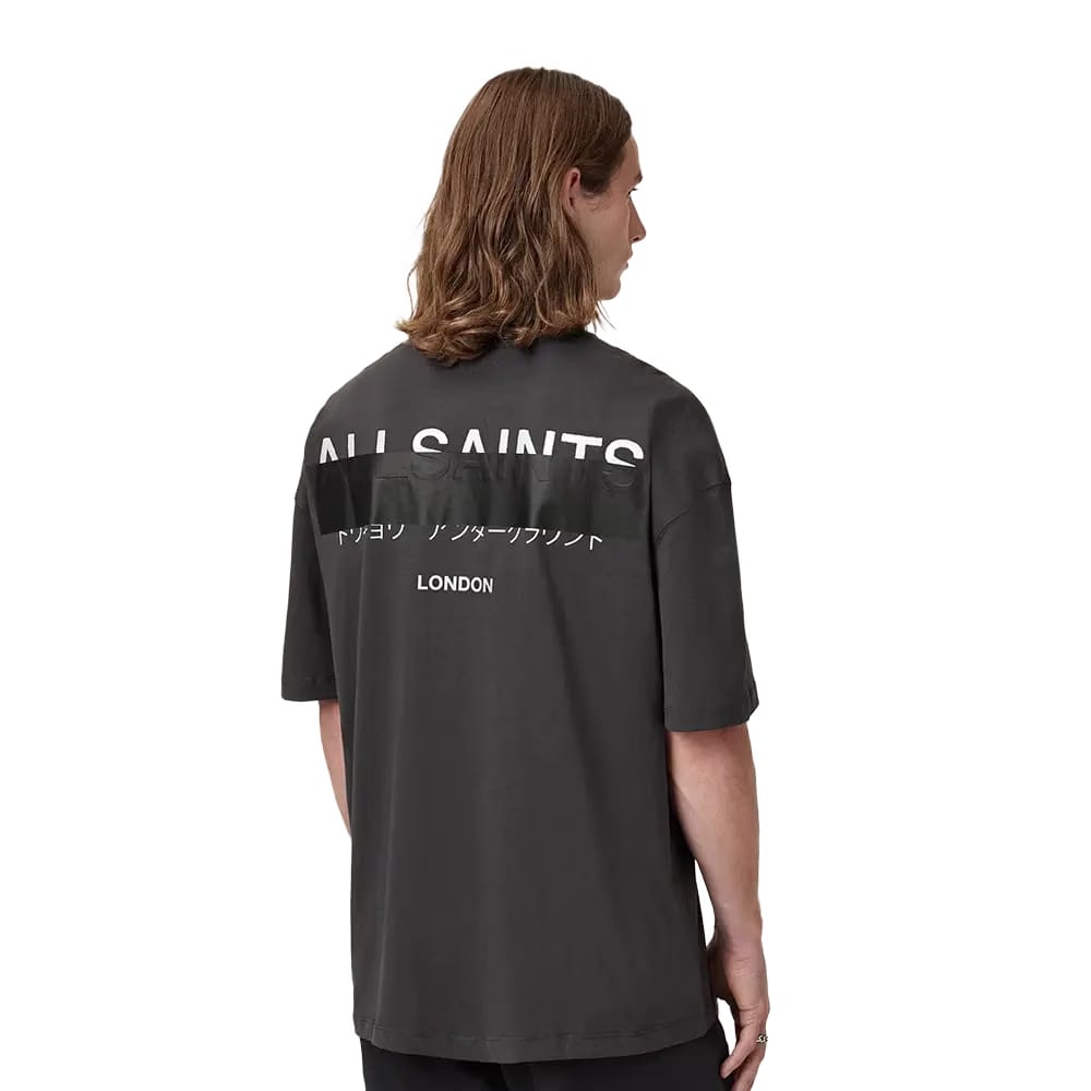 ALLSAINTS Redact Oversized Embroidered Logo T-Shirt Washed Black