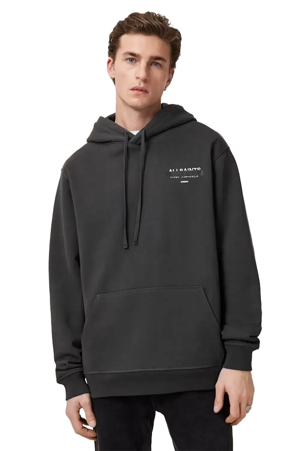ALLSAINTS Redact Pullover Embroidered Logo Hoodie Washed Black