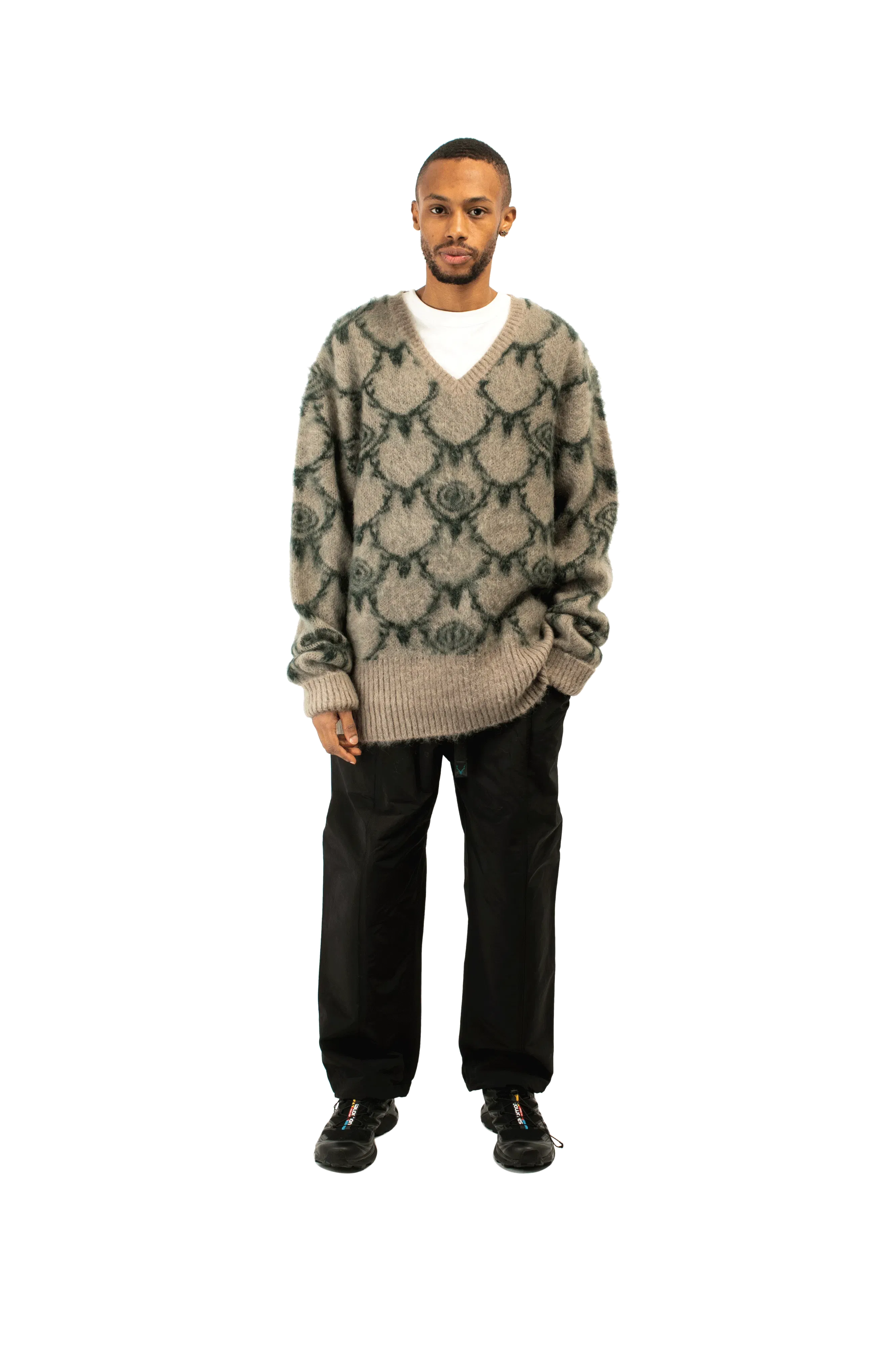 SOUTH2 WEST8 Skull&Target Loose Fit V Neck Sweater