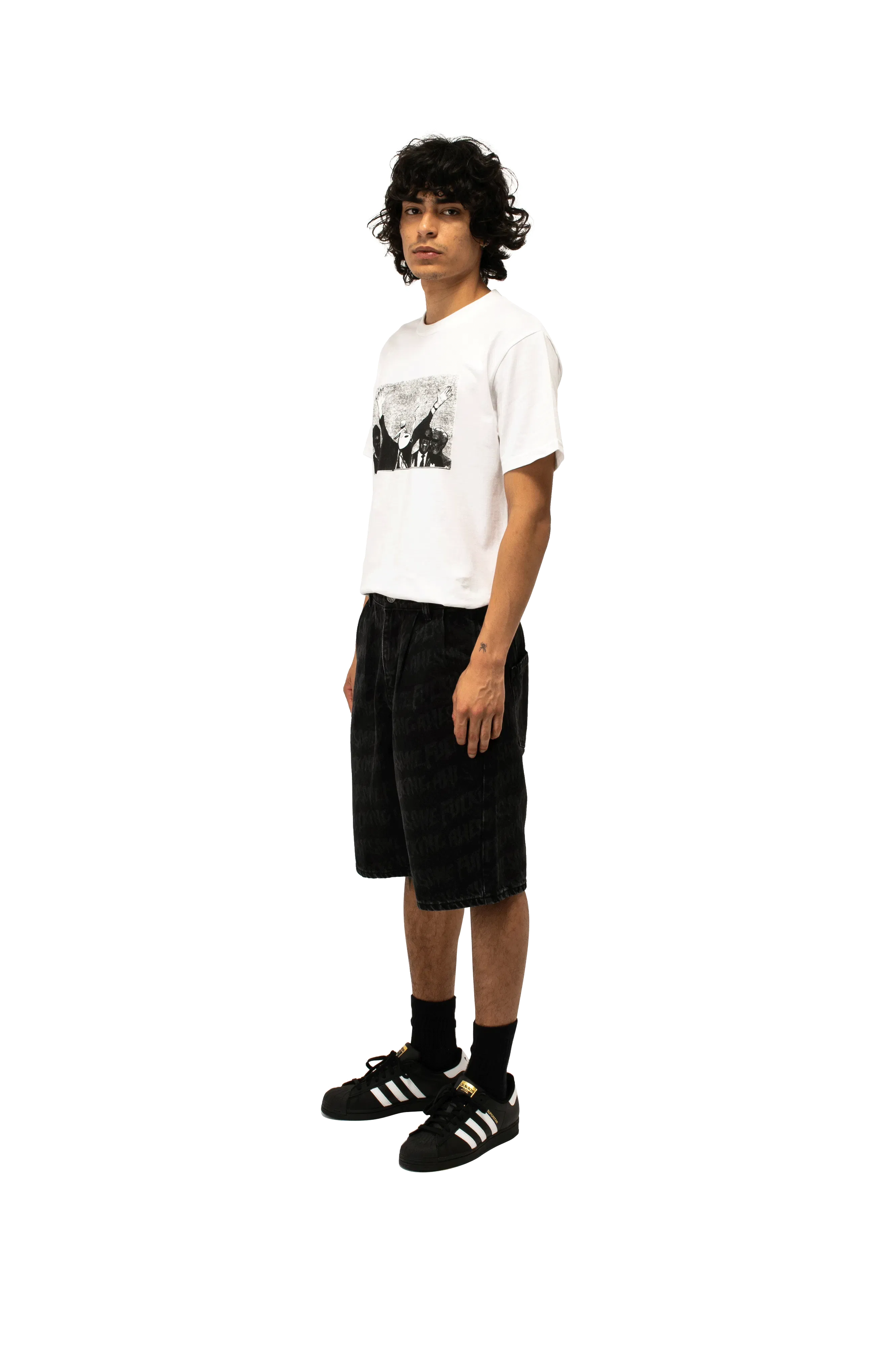Fucking Awesome Baggy Pleated Denim Laser Stamp Shorts