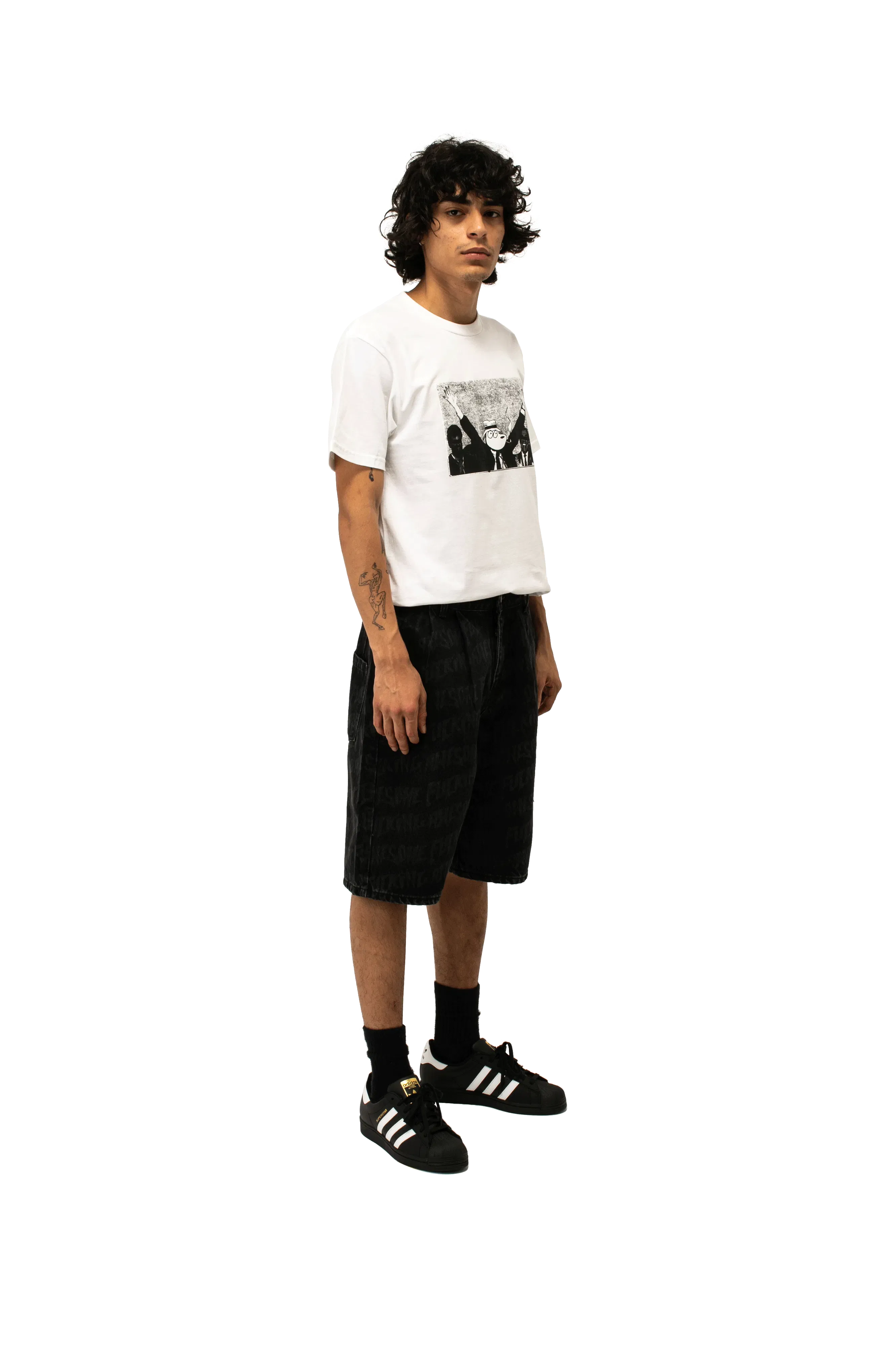Fucking Awesome Baggy Pleated Denim Laser Stamp Shorts