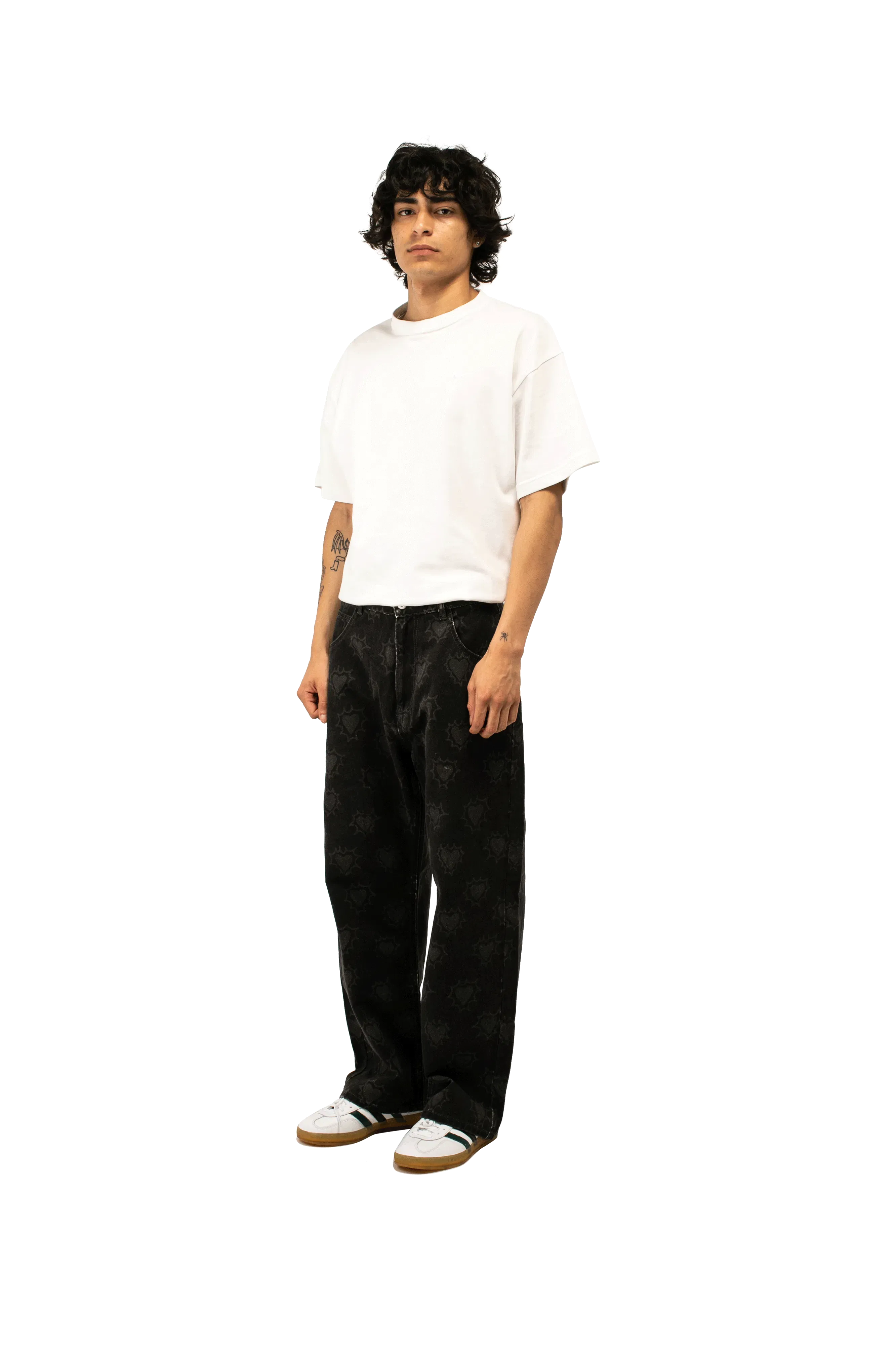 RASSVET Hearts Print Denim Trousers