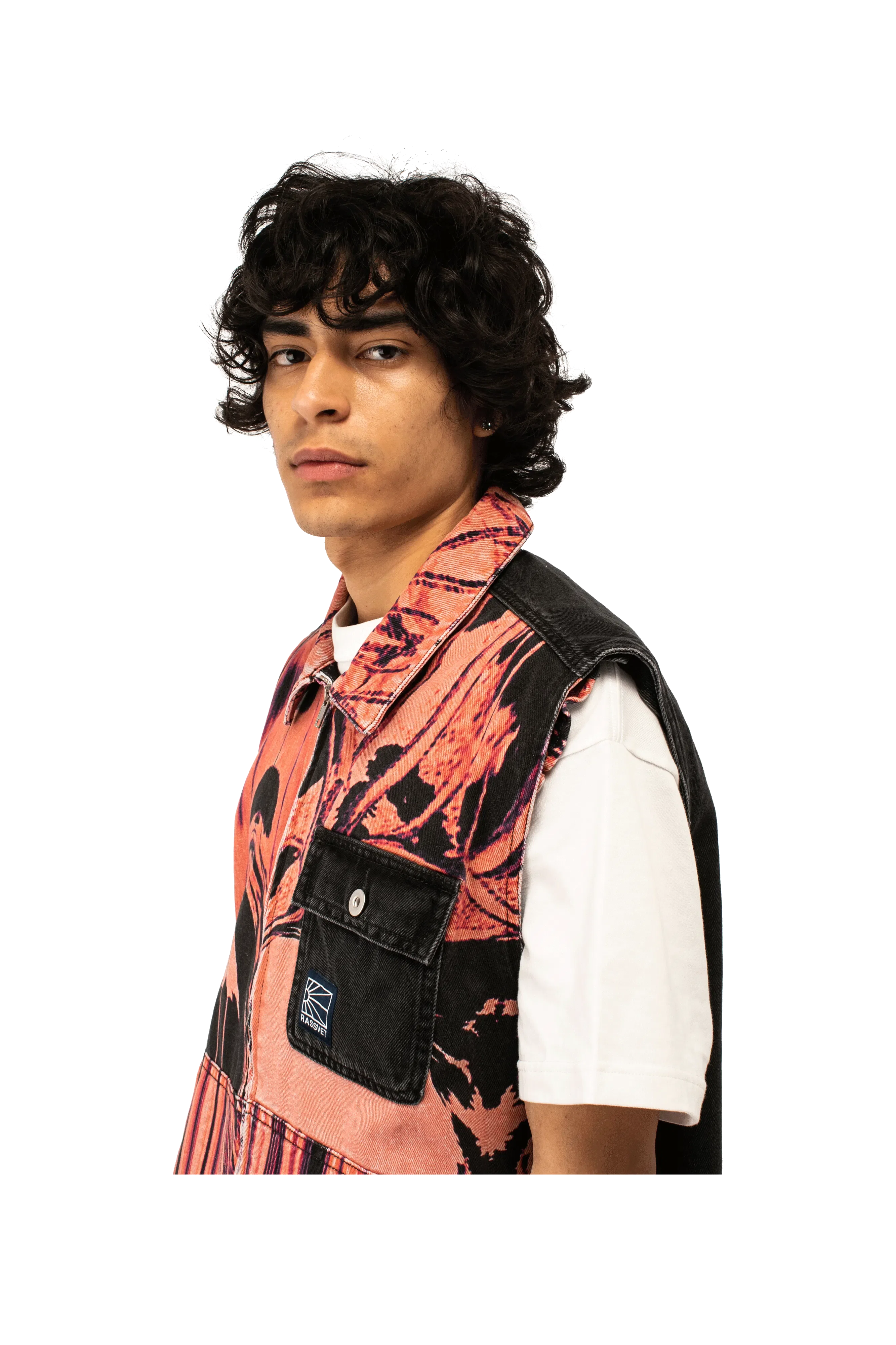 RASSVET Flower Print Denim Sleeveless Jacket