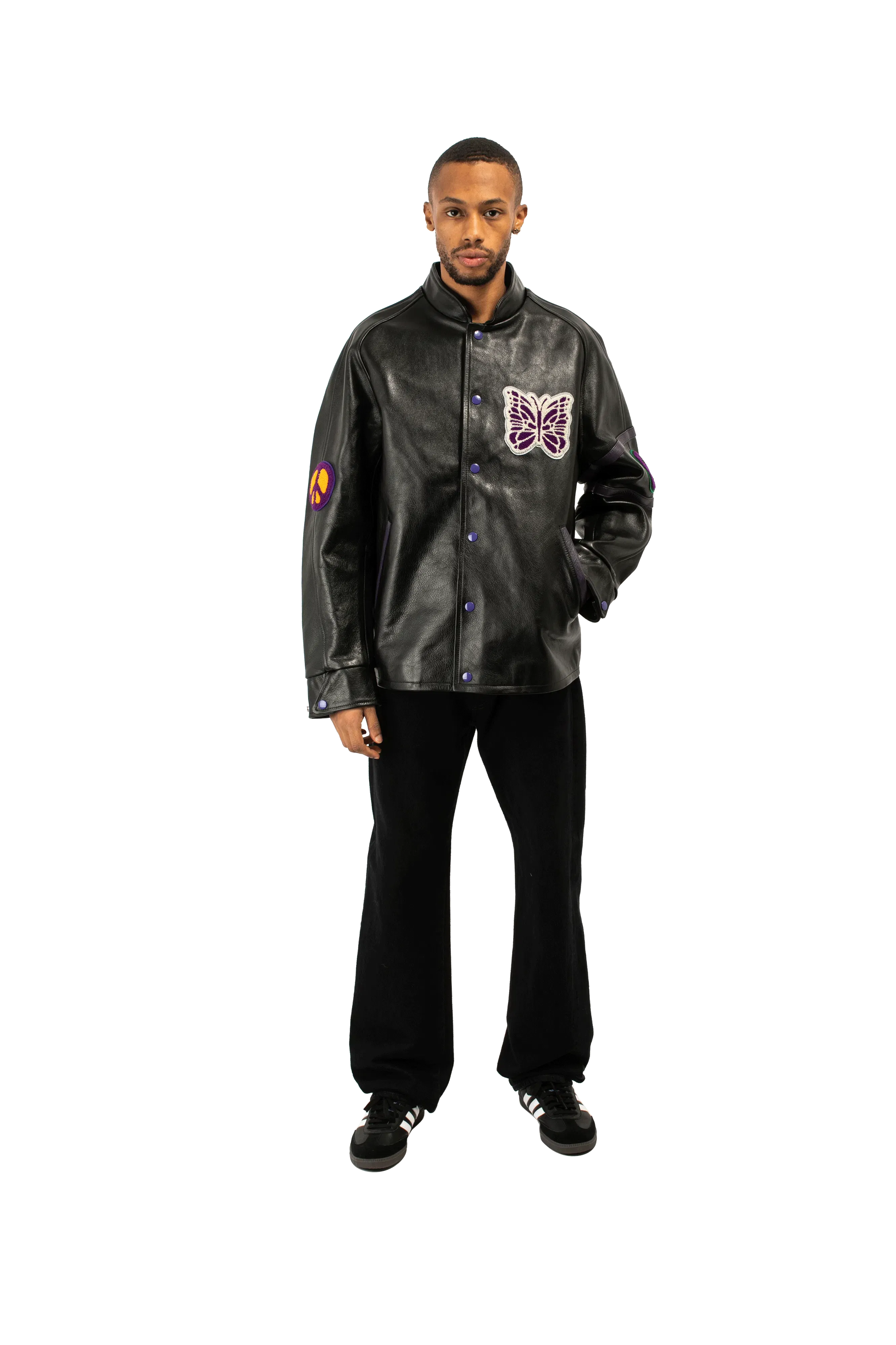 Needles Cowhide Leather Letterman Jacket